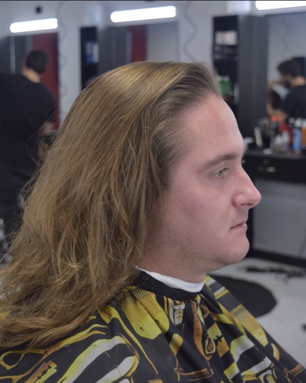 Before: long, shoulder-length hair