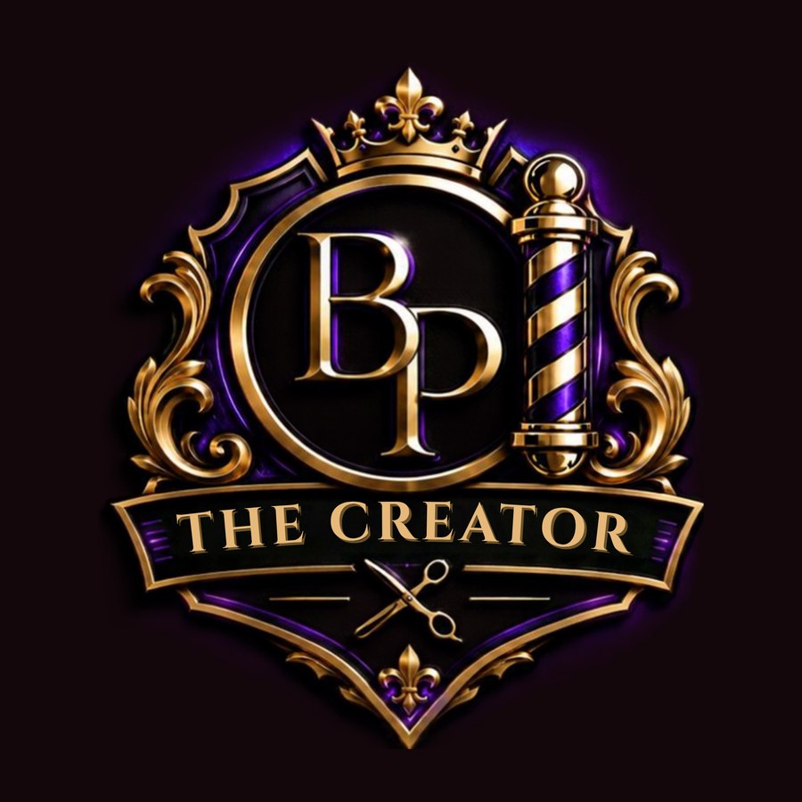 BP The Creator crest: gold crown, BP monogram and barber pole
